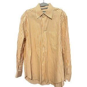 Tincati Milano Striped Dress Shirt •L• Premium Cotton Italy Orange Button Down
